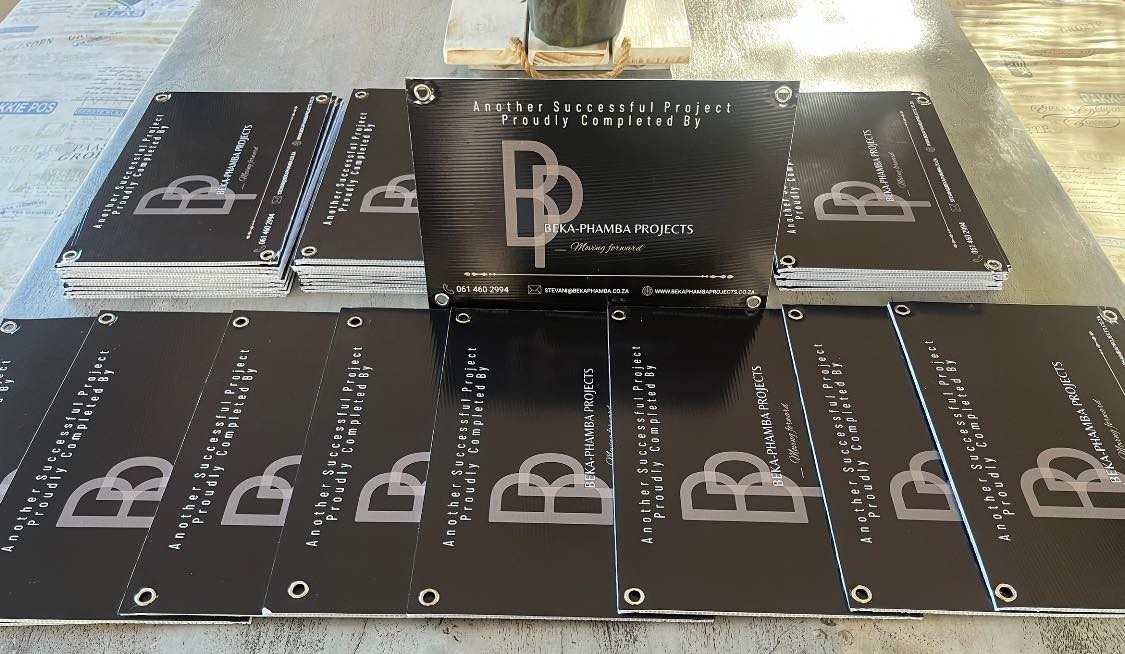 50 sign boards with eyelets for Beka-Phamba projects…